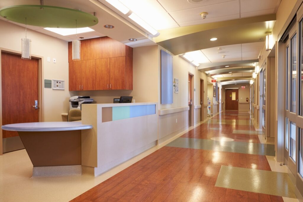 medical facility hallway and desk